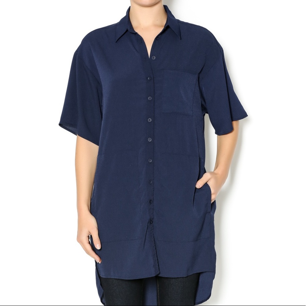 Lumière Navy Blue Button Down Collared Tunic